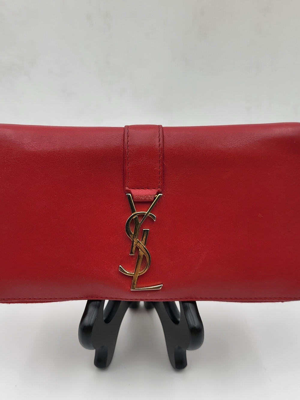YVES SAINT LAURENT Ysl Line Calfskin Leather Cerise Long Wallet.Authentic w/COA.